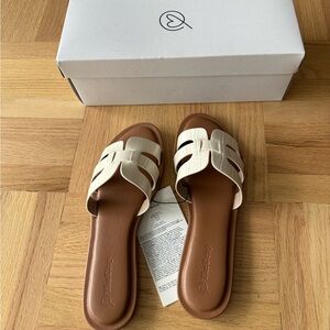 Elegant Cream and Brown Slide Sandals